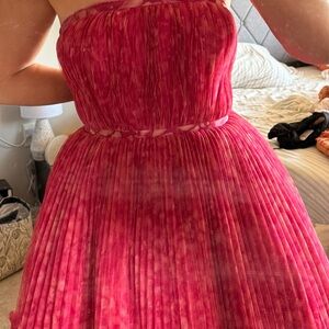 Hutch Strapless Pleated Dress in Vibrant Pink